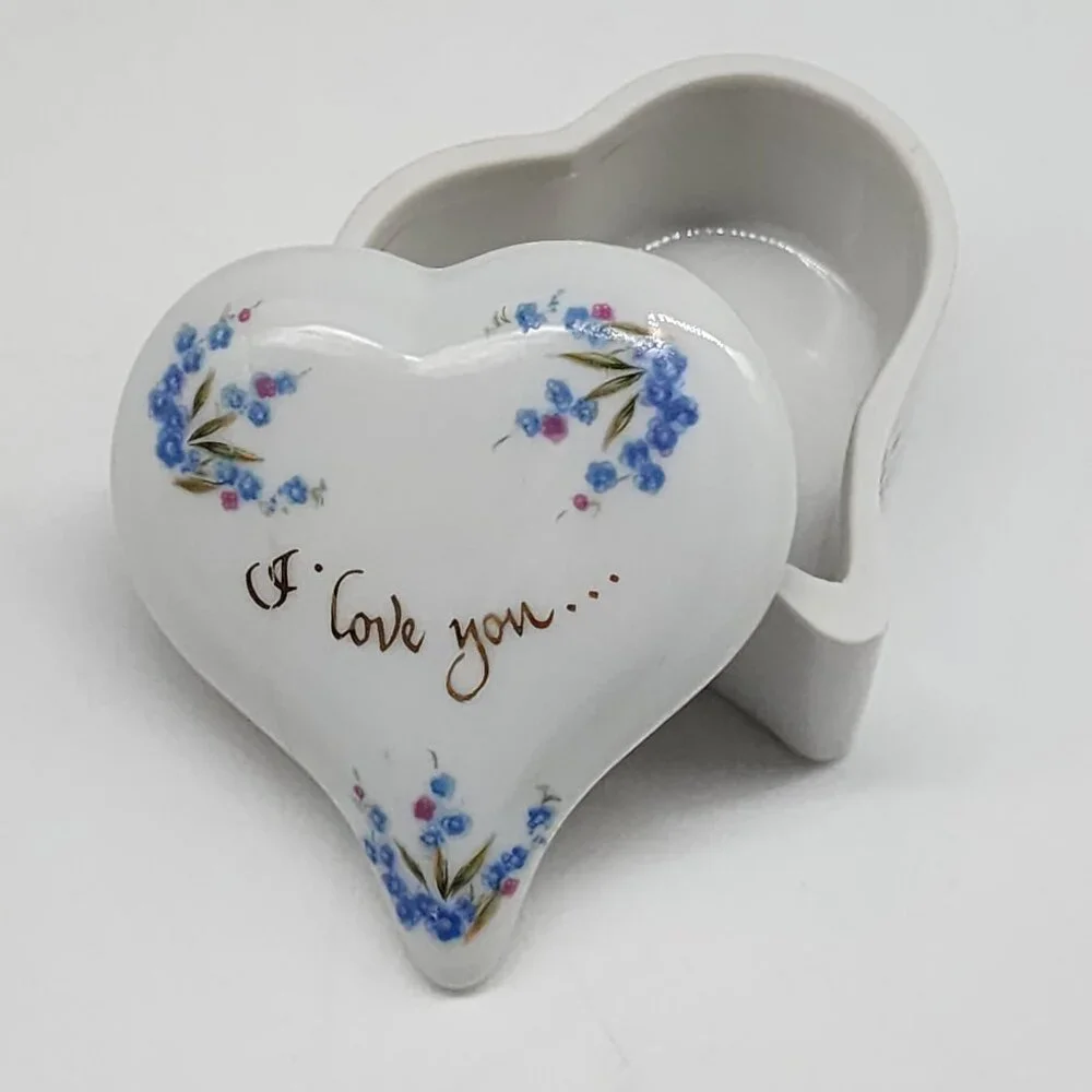 Lefton Trinket Box Heart Shaped I Love You Hand Painted Ceramic 2